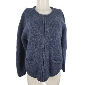 L.L. Bean Heathered Blue Tight Knit Wool Blend Full Zip Winter Sweater Jacket L
